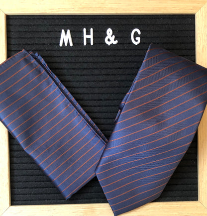 Briyard Men's Tie and Pocket Square - Navy and Red