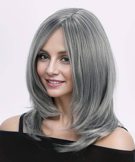 Ishine Womens Silver Grey Wig Long Grey Layered Wig