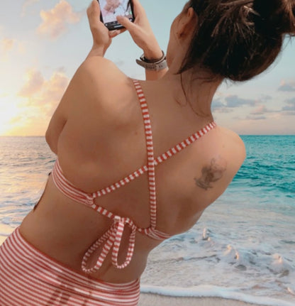 Shade and Shine Playful Red and White Striped bikini top