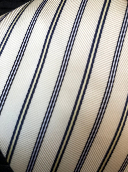 Briyard Men's Tie and Pocket Square - Cream and Blue Stripe