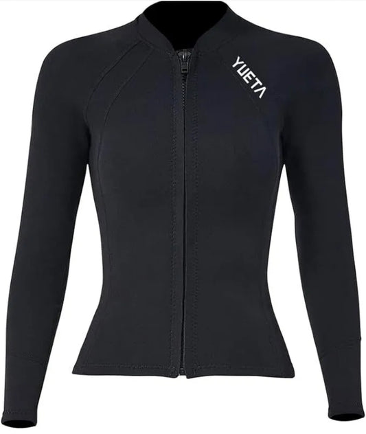 YUETA WOMENS WETSUIT JACKET .BLACK RASH TOP LONG SLEEVED ZIP UP WARM SURF