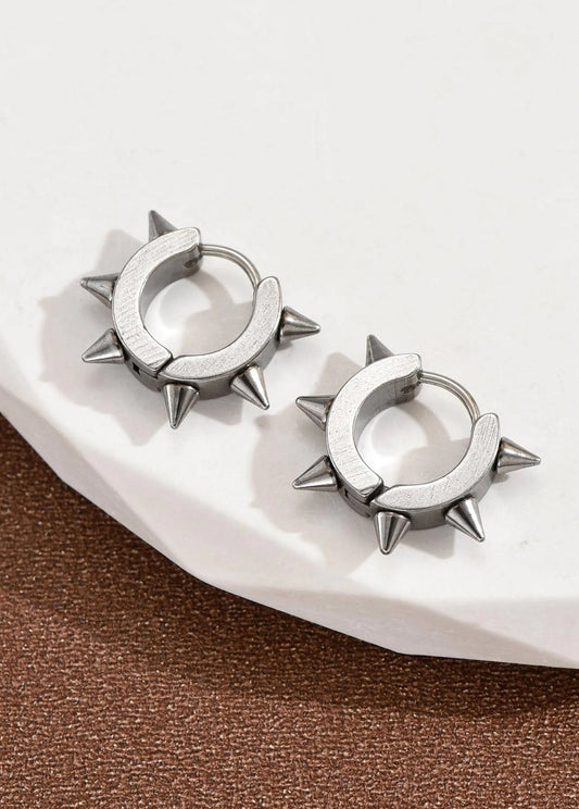 Stainless Steel Spiked Decor Hoop Earrings For Ladies or Gents