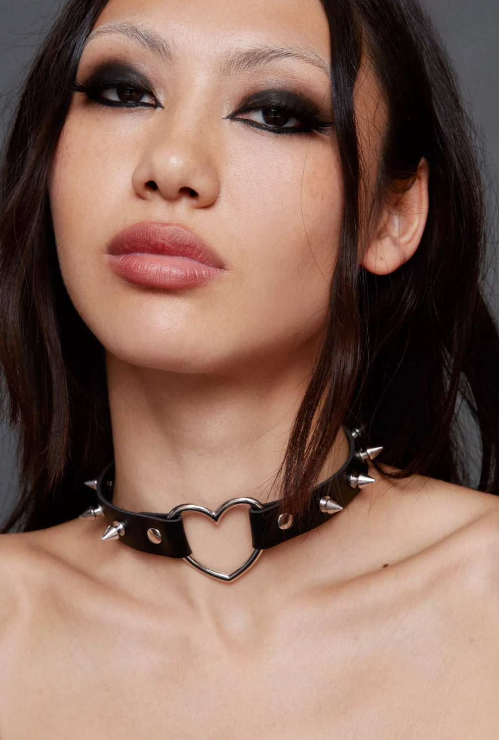 2 Faux Leather Heart Ring Chokers 