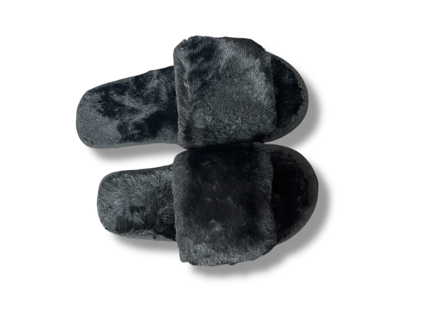 Ladies fluffy slider hard sole slippers