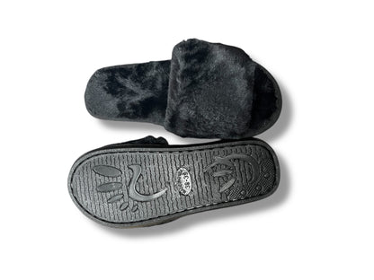 Ladies fluffy slider hard sole slippers