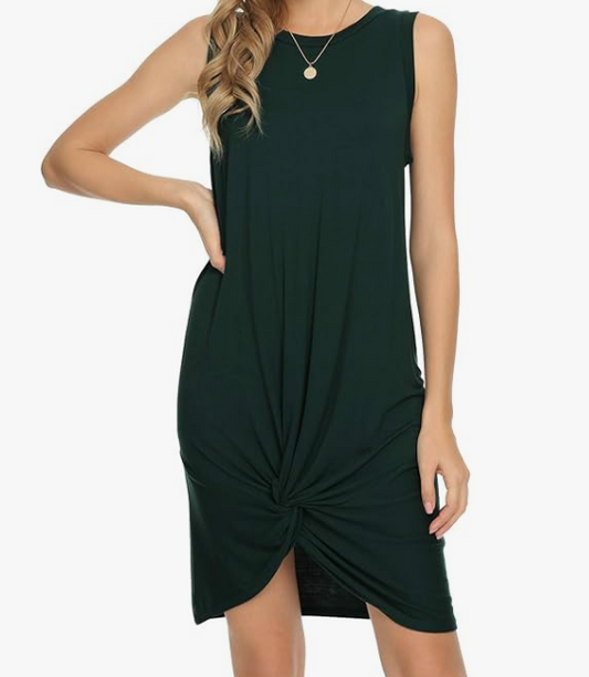 Women's Summer Sleeveless Vest Mini Dress with twist front - Green