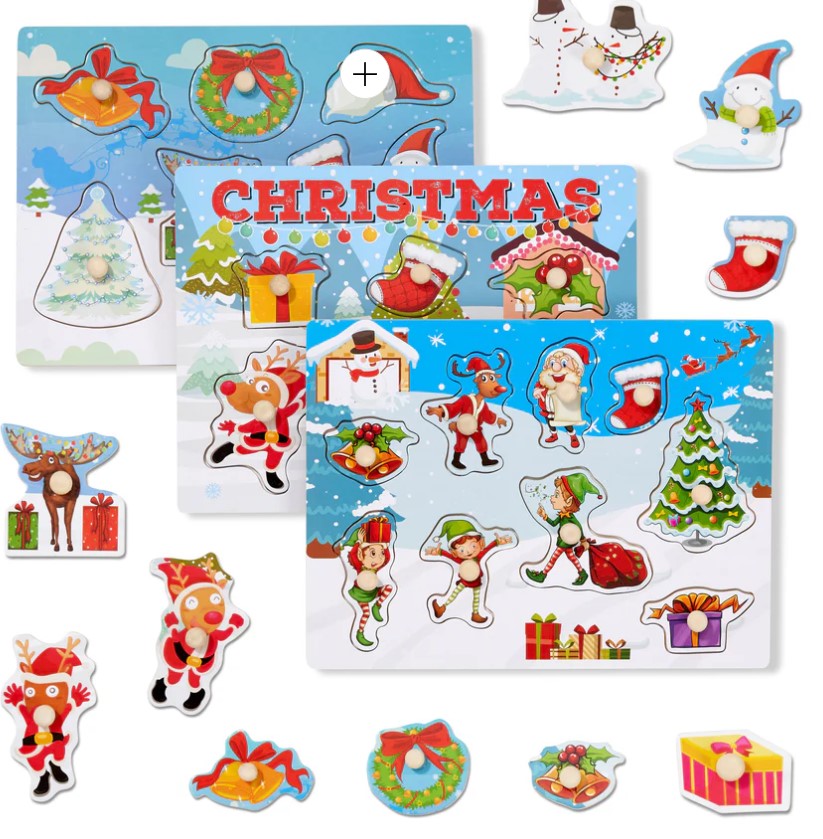 Twiddlers Childrens Christmas wooden peg puzzle