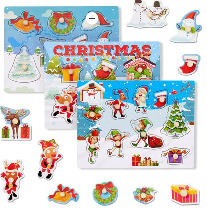 Twiddlers Childrens Christmas wooden peg puzzle