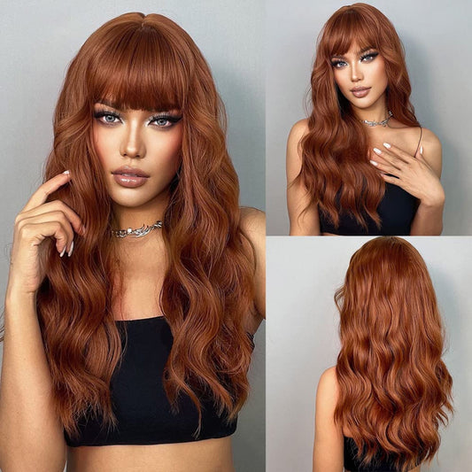 Vairety Long Wavy Auburn Wig with fringe