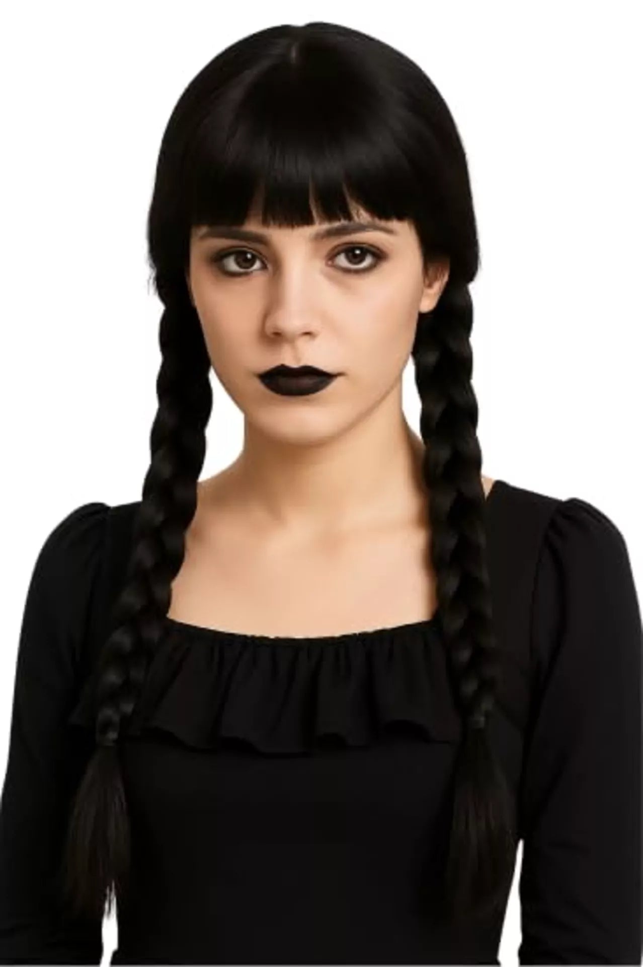 Ladies Black Plait Wig with Fringe
