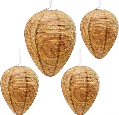 4 Pack Fake Wasp Nest Decoy – Realistic Wasp Deterrent for Outdoor Areas – Eco-Friendly Paper Hive Replica for Wasps, Hornets & Yellow Jackets